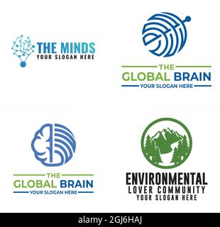 Environmental brain tech global mountain logo design Stock Vector