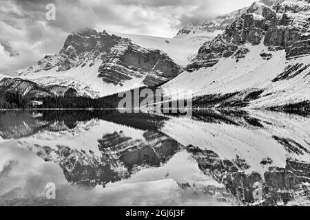 Canada, Alberta, Banff National Park. Crowfoot Mountain reflected in Bow Lake. Credit as: Mike Grandmaison / Jaynes Gallery / DanitaDelimont. com Stock Photo