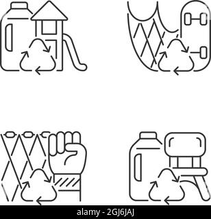 Recycling for sustainability linear icons set Stock Vector