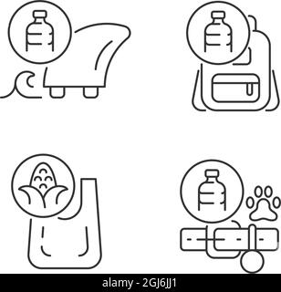 Products from recycled plastics linear icons set Stock Vector