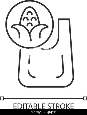 Compostable bag made from corn linear icon Stock Vector