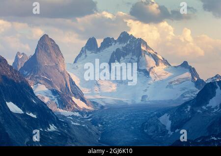 Bugaboo Spire, Howser Towers, Vowell Glacier. Bugaboo Provincial Park Purcell Mountains, British Columbia. Stock Photo