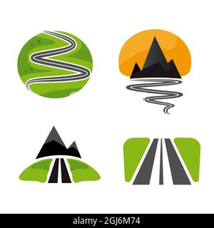 a set of vector symbols of travel, road and mountains. Vector illustration Stock Vector