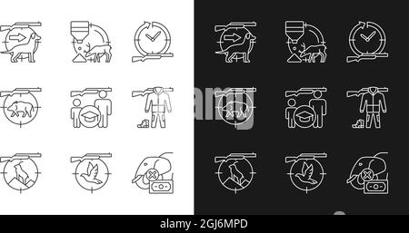 Animal hunter linear icons set for dark and light mode Stock Vector