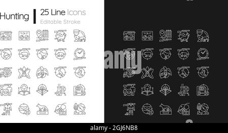 Hunting linear icons set for dark and light mode Stock Vector