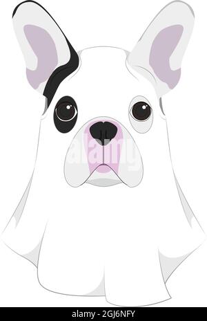 Halloween greeting card. French Bulldog dog dressed as a ghost Stock Vector