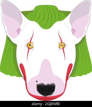 Halloween greeting card. Bull Terrier dog dressed as a scary clown Stock Vector