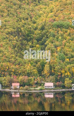 Canada, Nova Scotia, Cabot Trail. Ingonish Harbour, Cape Breton Highlands National Park autumn foliage. Stock Photo