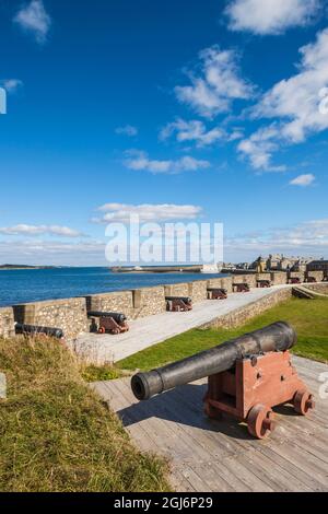 Canada, Nova Scotia, Louisbourg. Cannons at Fortress of Louisbourg National Historic Park. Stock Photo