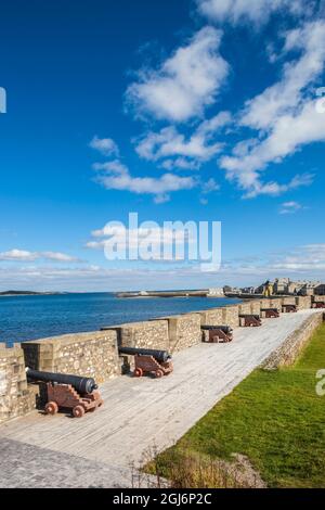 Canada, Nova Scotia, Louisbourg. Cannons at Fortress of Louisbourg National Historic Park. Stock Photo