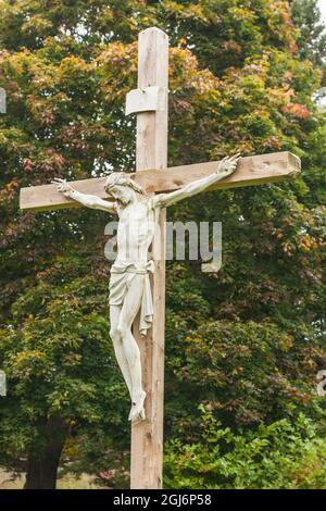 Canada, Nova Scotia. Crucifix at Port Royal National Historic Site, site of the first permanent European settlement north of Florida in 1605. Stock Photo