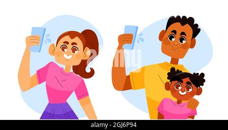 People taking photos with smartphone illustrated Vector illustration. Stock Vector