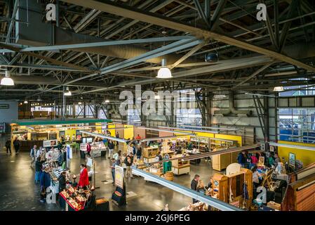 Canada, Nova Scotia, Halifax, Halifax Seaport Farmers Market, elevated view, interior Stock Photo