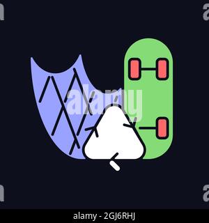 Skateboard made from fishing nets RGB color icon for dark theme Stock Vector