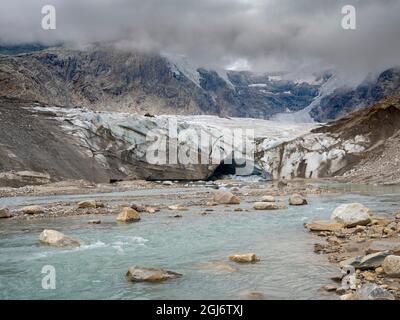 Glacier snout of glacier Pasterze at Mount Grossglockner, which is melting extremely fast due to global warming. Europe, Austria, Carinthia Stock Photo