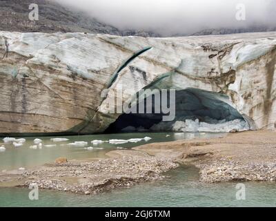 Glacier snout of glacier Pasterze at Mount Grossglockner, which is melting extremely fast due to global warming. Europe, Austria, Carinthia Stock Photo