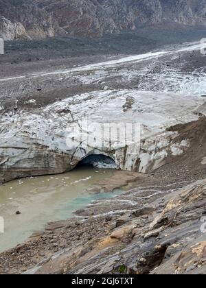 Glacier snout of glacier Pasterze at Mount Grossglockner, which is melting extremely fast due to global warming. Europe, Austria, Carinthia Stock Photo