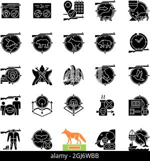 Hunting black glyph icons set on white space Stock Vector