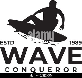 Silhouette surfer man vector logo design Stock Vector