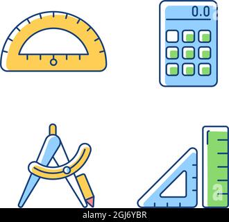 Architecture student tools RGB color icons set Stock Vector