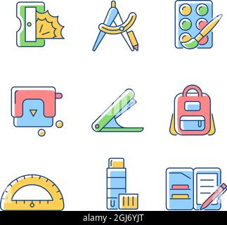 Back to school shopping RGB color icons set Stock Vector