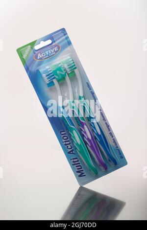 April 6, 2020, Kiev Ukraine. Set of toothbrushes isolated on white background Stock Photo