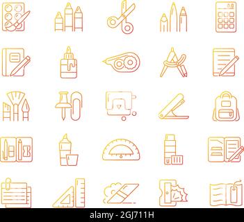 School supplies gradient linear vector icons set Stock Vector