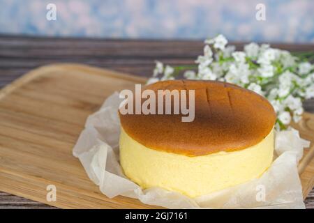 Deliciously jiggly and soft like cotton, the Fluffy Japanese Cheesecake. Selective focus points Stock Photo