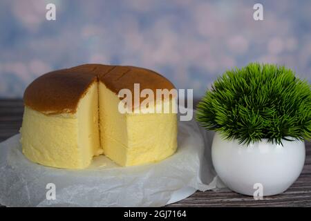 Deliciously jiggly and soft like cotton, the Fluffy Japanese Cheesecake. Selective focus points Stock Photo