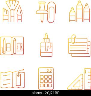 School essential equipment gradient linear vector icons set Stock Vector