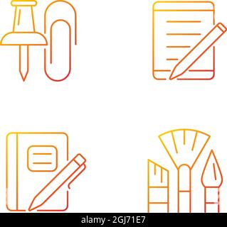 School stationery gradient linear vector icons set Stock Vector