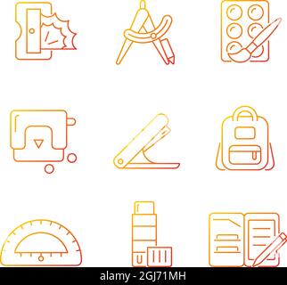 Back to school shopping gradient linear vector icons set Stock Vector
