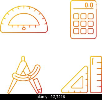 Architecture student tools gradient linear vector icons set Stock Vector