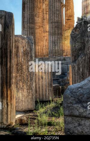 Details of columns on the Parthenon on the Acropolis in Athens, Greece Stock Photo
