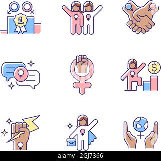 Feminist movement RGB color icons set Stock Vector