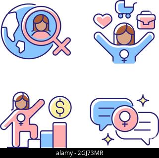 Mainstream feminism RGB color icons set Stock Vector