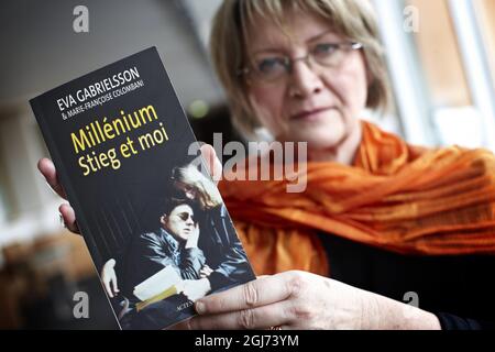 Eva Gabrielsson in Stockholm Saturday with the French edition of her memoirs 'MillÃ©nium Stieg et moi'. It will be published in Norway, Sweden and France on January 19. She lived together with the Swedish author Stieg Larsson who wrote the bestseller crime trilogy Millennium. Stock Photo