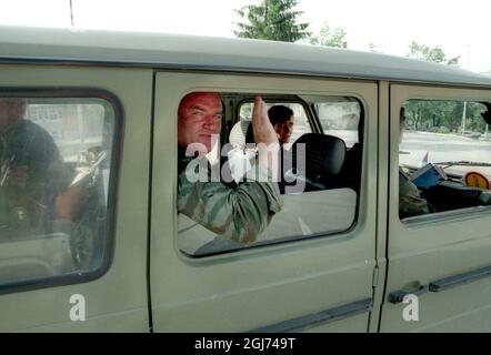 Ratko Mladic, Supreme Commander of the Serbian forces in Bosnia during the war, in Han Pijesak, Bosnia Stock Photo