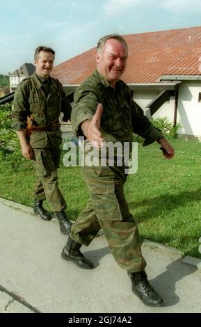 Ratko Mladic, Supreme Commander of the Serbian forces in Bosnia during the war, in Han Pijesak, Bosnia Stock Photo