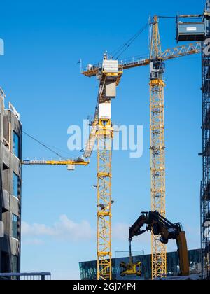 Construction boom and cranes at the Reykjavik waterfront, capital of Iceland. (Editorial Use Only) Stock Photo