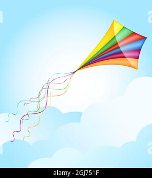 colorful kite flying in the sky vector illustration isolated on white background Stock Vector