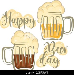 Greeting card Happy beer day with two glasses of beer Stock Vector