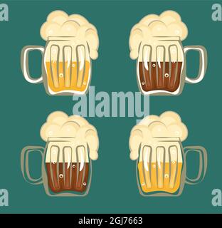 Icon set for greeting card to Oktoberfest beer party with two glasses of beer Stock Vector