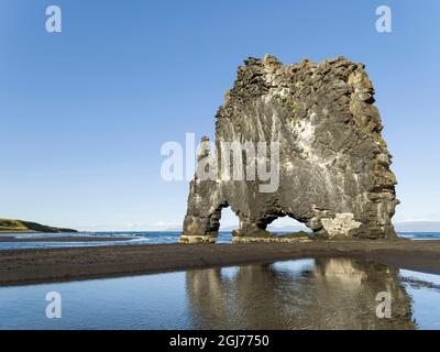 Sea stack Hvitserkur, a landmark of the peninsula. Landscape on ...