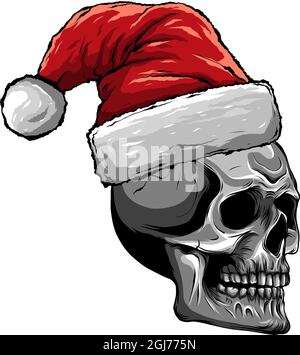 vector illustration skull wearing Santa Claus hat Stock Vector