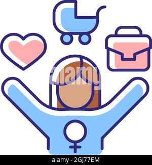 Work-life balance for female employee RGB color icon Stock Vector