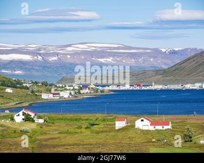 Isafjordur, the capital of the Westfjords. The Westfjords (Vestfirdir) in Iceland. Stock Photo