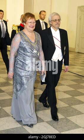 COPENHAGEN  2012-01-15 The President of Finland Tarja Halonen with spouse   Pentti Arajärvi arrive for the banquet at the Christianborg Palace Sunday. Danish Queen Margrethe II celebrates her 40th Jubilee in Copenhagen, Denmar, January 15, 2011 Foto: Suvad Mrkonjic / XP / SCANPIX / kod 7116 ** OUT AFTONBLADET ** Stock Photo