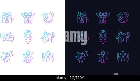 Feminist movement gradient icons set for dark and light mode Stock Vector