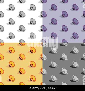 set of seamless patterns with musical speakers. Disco equipment. Ornament for decoration and printing on fabric. Design element. Vector Stock Vector